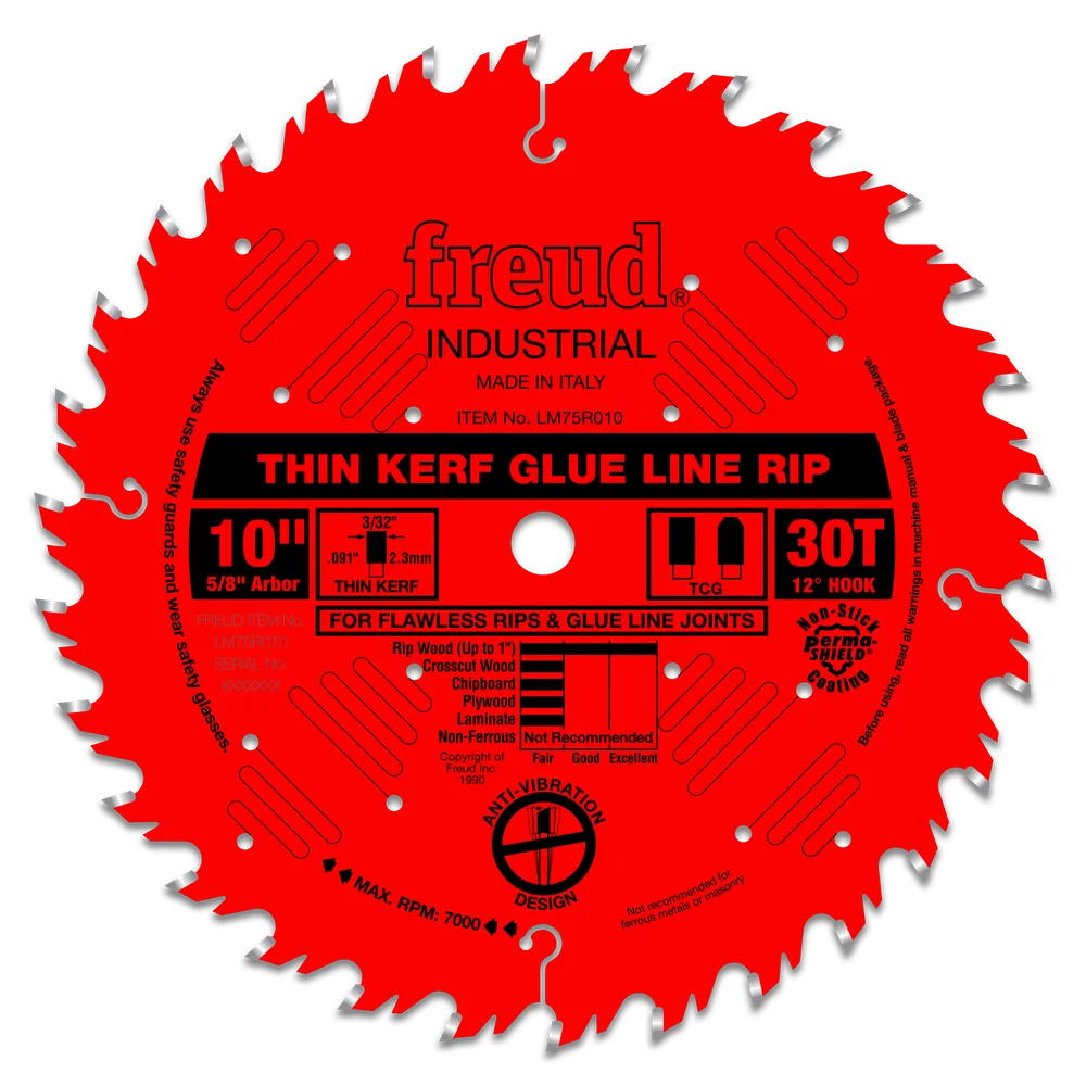 10" Industrial Thin Kerf Glue Line Rip Blade with Perma-Shield™ Coating