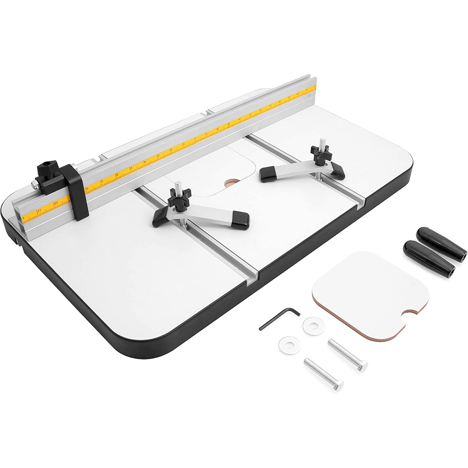 Drill Press Table with Precision Tilt Fence System with Flip Stop and PVC Tipped Hold Downs