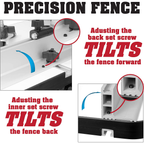 Drill Press Table with Precision Tilt Fence System with Flip Stop and PVC Tipped Hold Downs
