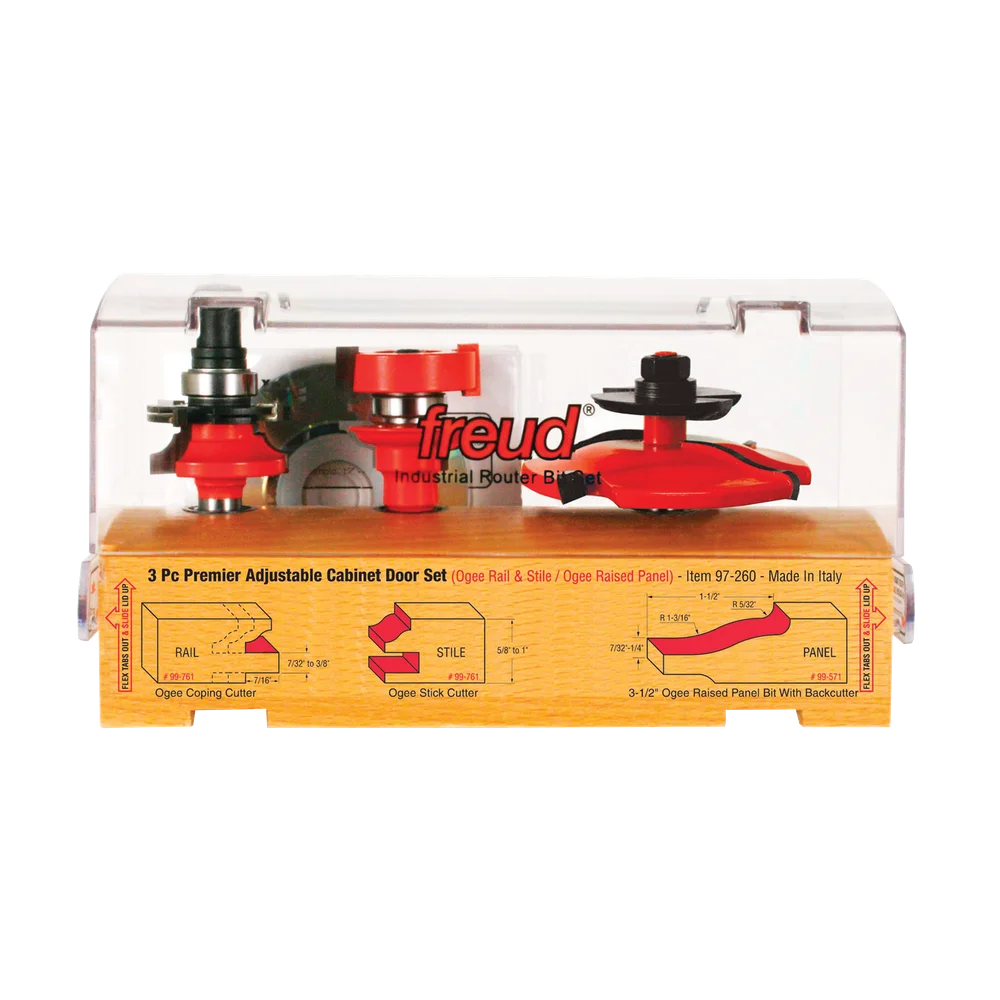 3 Piece Premier Adjustable Cabinet Bit Set