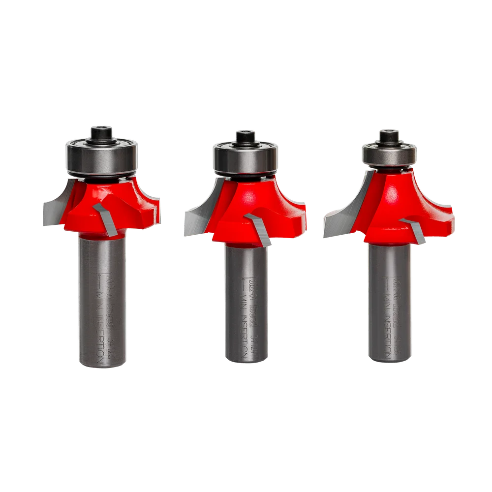3 Piece Roundover Bit Set - 2 Flute Bits