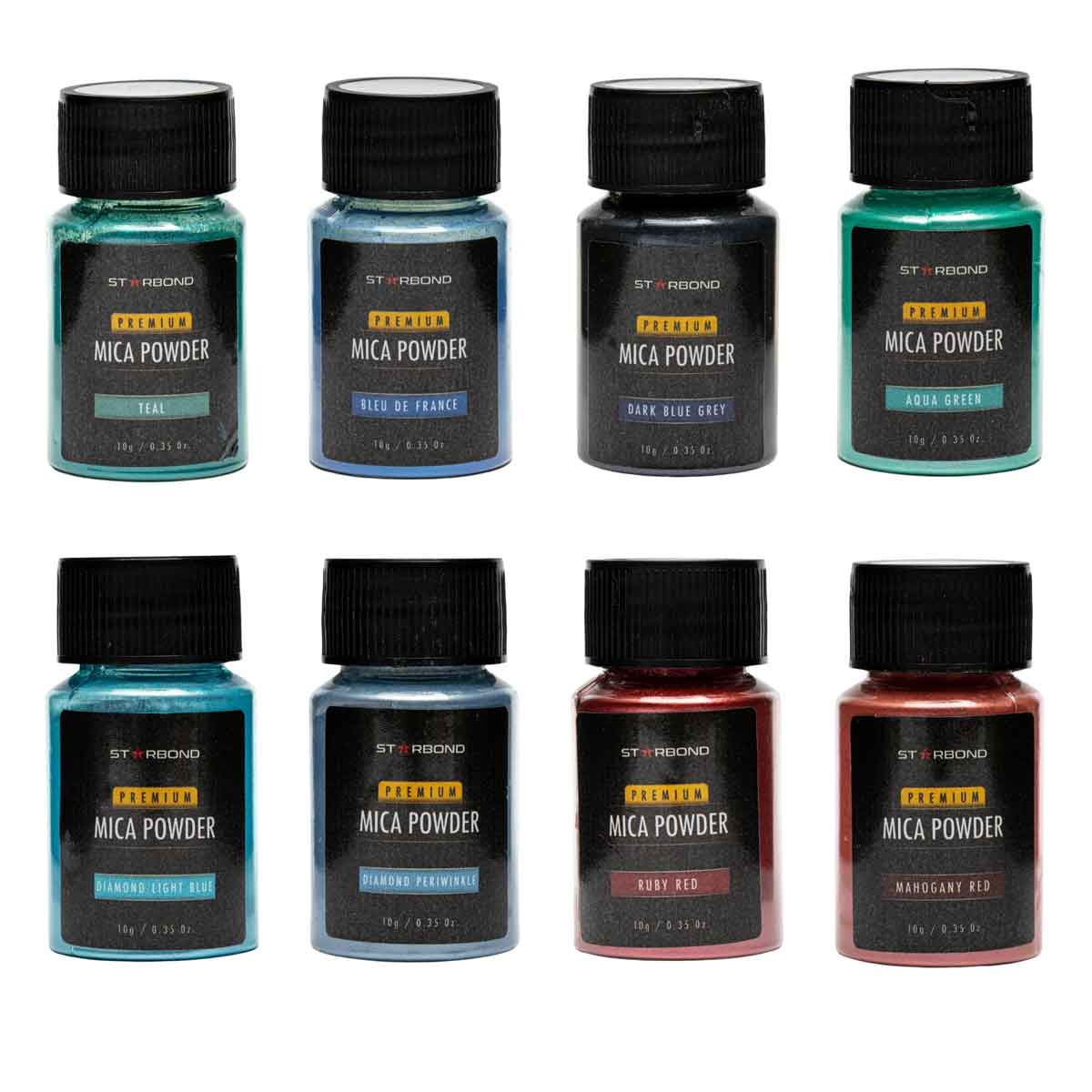 Starbond Mica Powder Pigment Set - Red, Green, Blue Palette - 24 ea. 10g Bottles