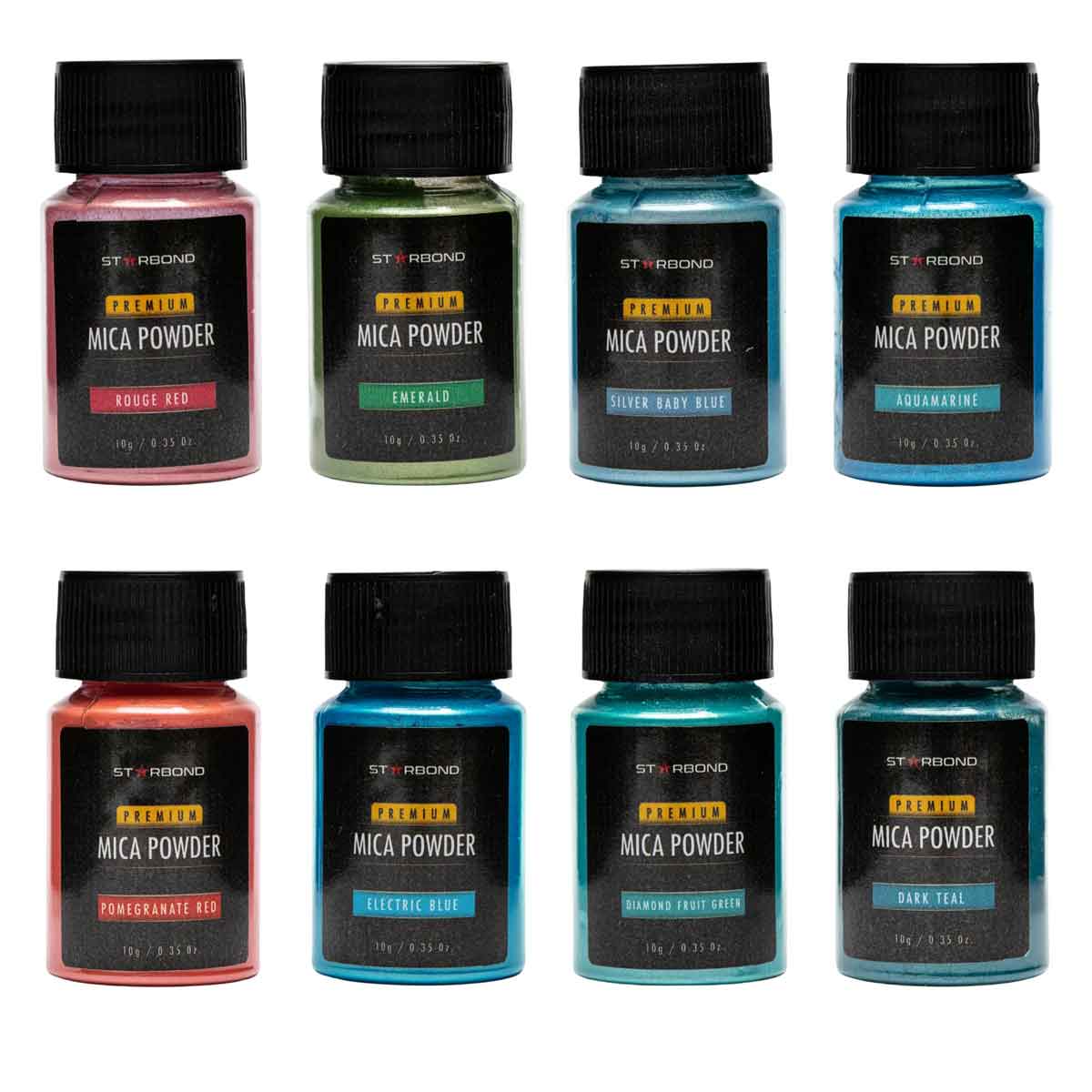 Starbond Mica Powder Pigment Set - Red, Green, Blue Palette - 24 ea. 10g Bottles