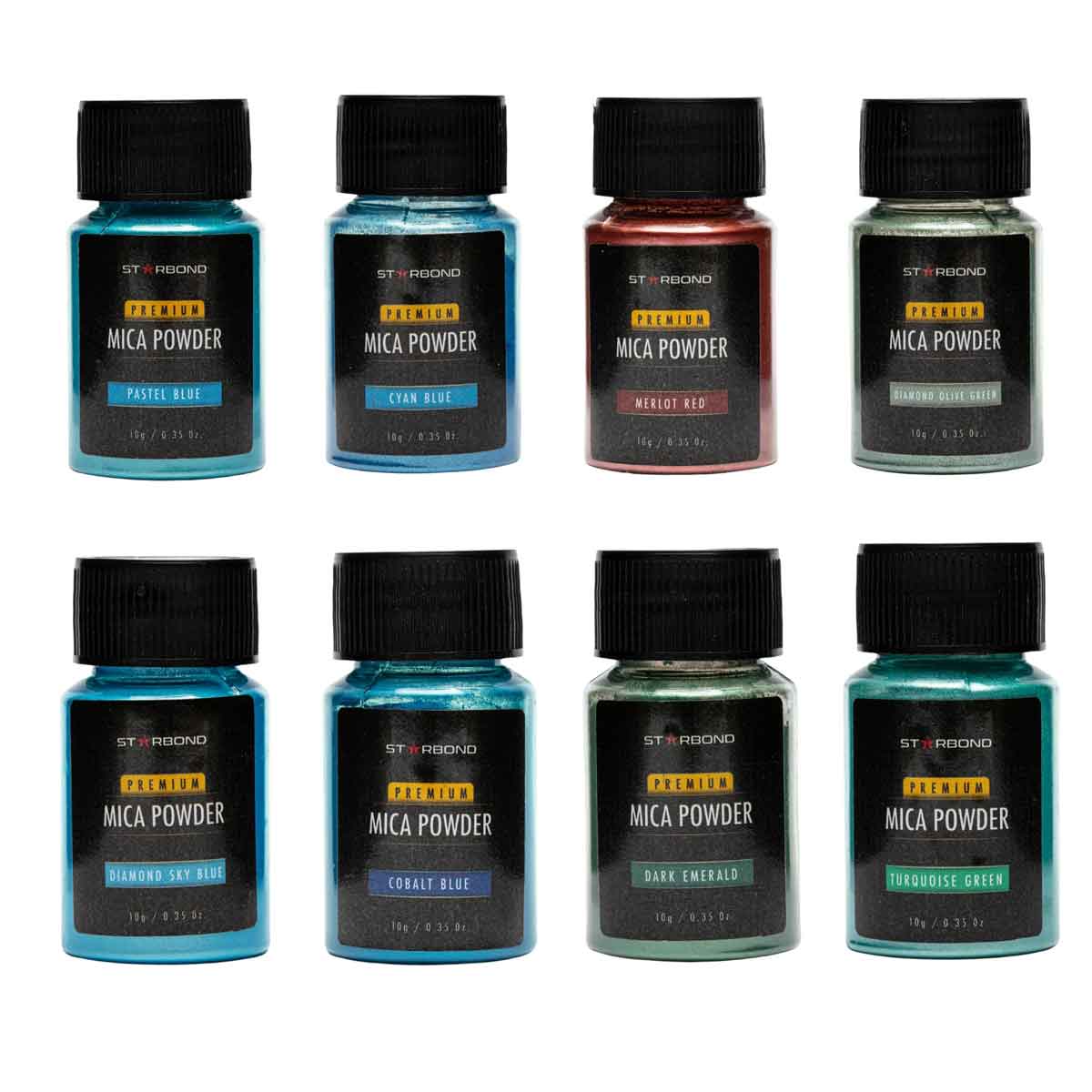 Starbond Mica Powder Pigment Set - Red, Green, Blue Palette - 24 ea. 10g Bottles
