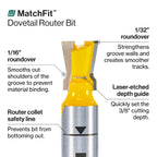 MATCHFIT Dovetail Router Bit - 14° x 1/2"