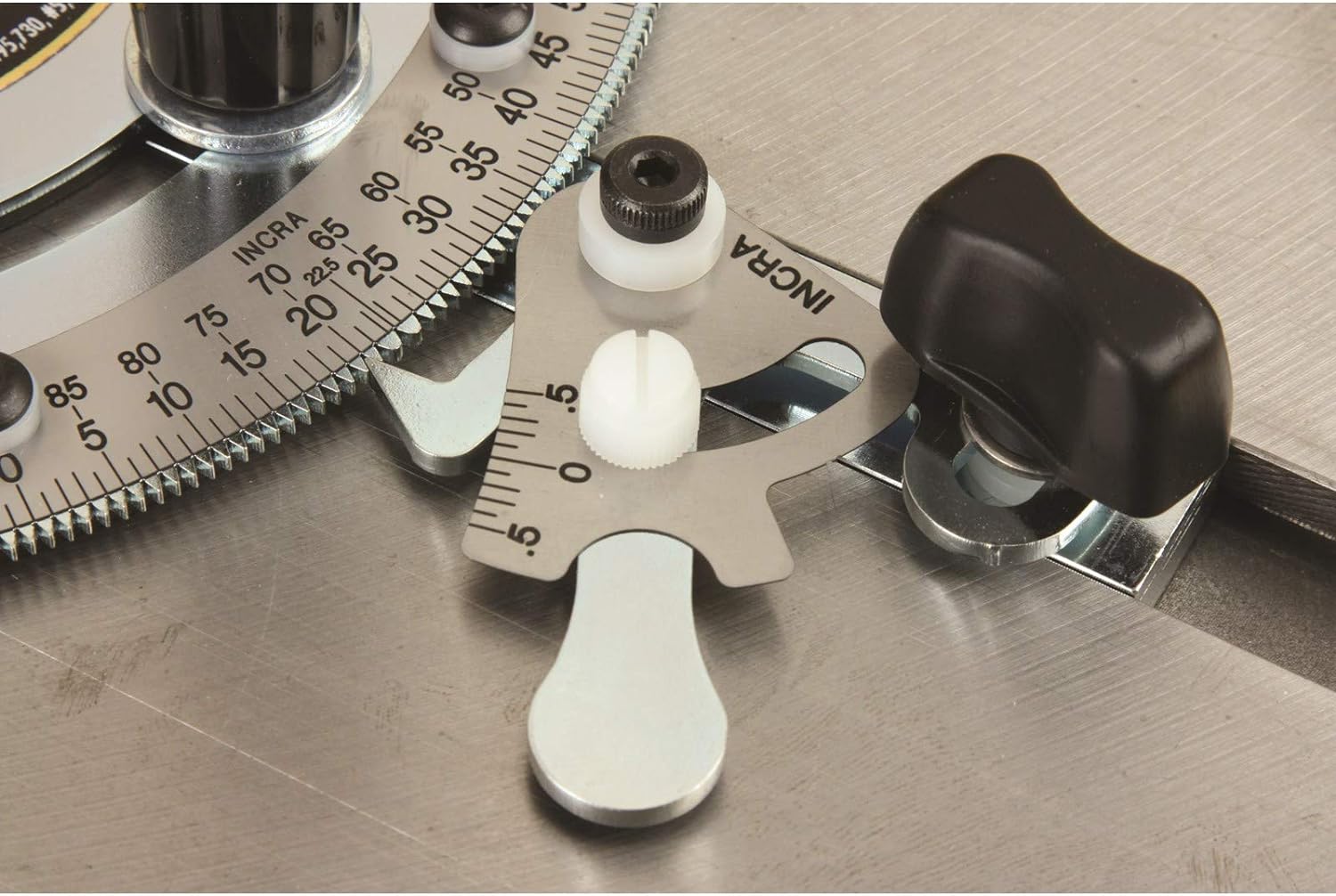 Miter Gauge with Telescoping Fence and Dual Flip Shop Stop