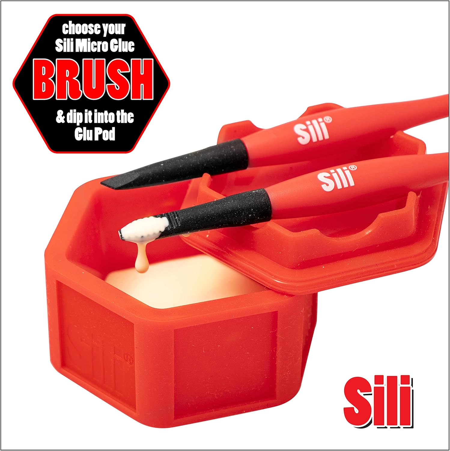 Pod with Sealable Lid & 3 SILI® Micro Glue Brushes