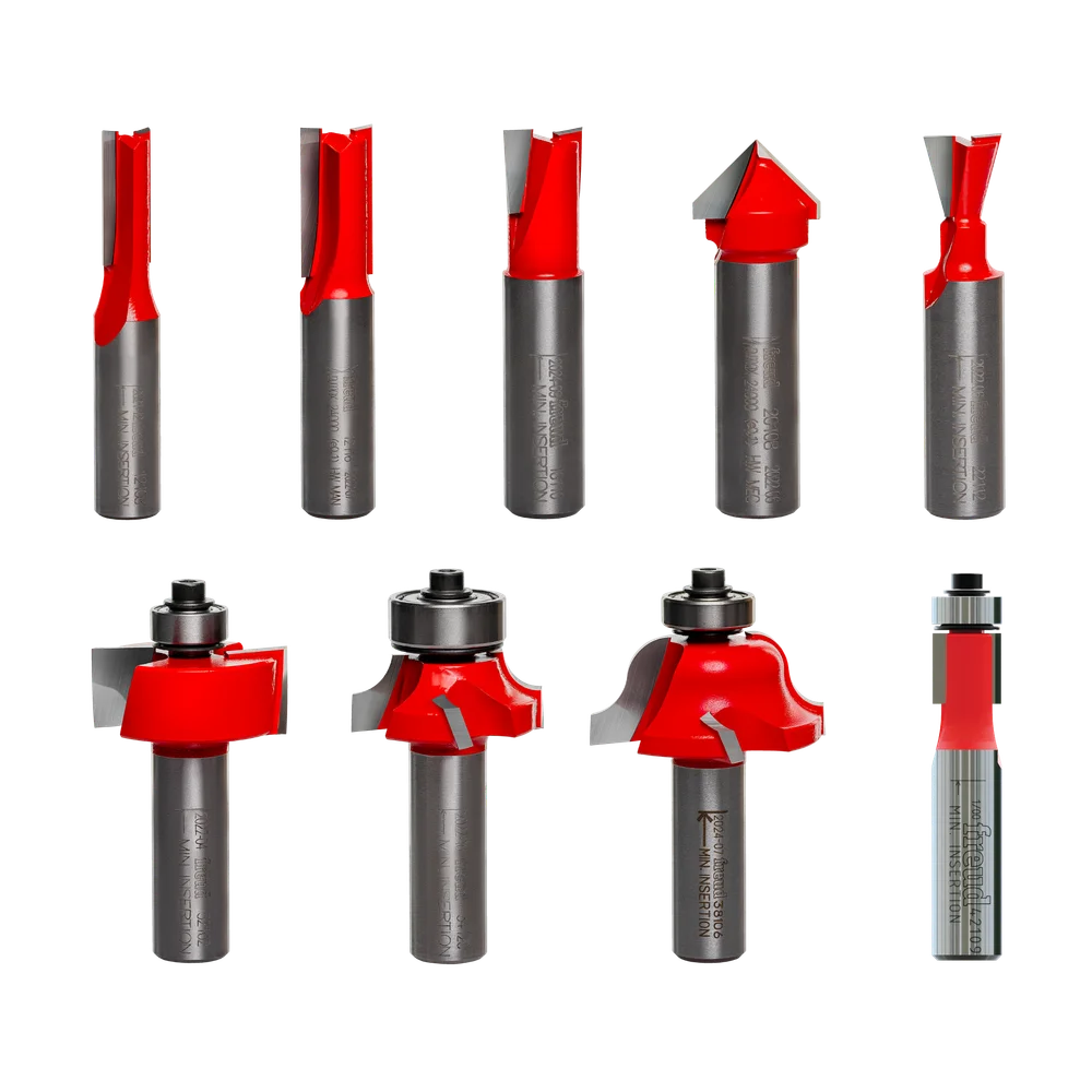 9 Piece Basic Router Bit Set