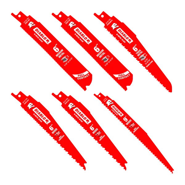 6 PC Bi-Metal Reciprocating Blade Set for Nail-Embedded Wood & Metal Cutting / Demolition