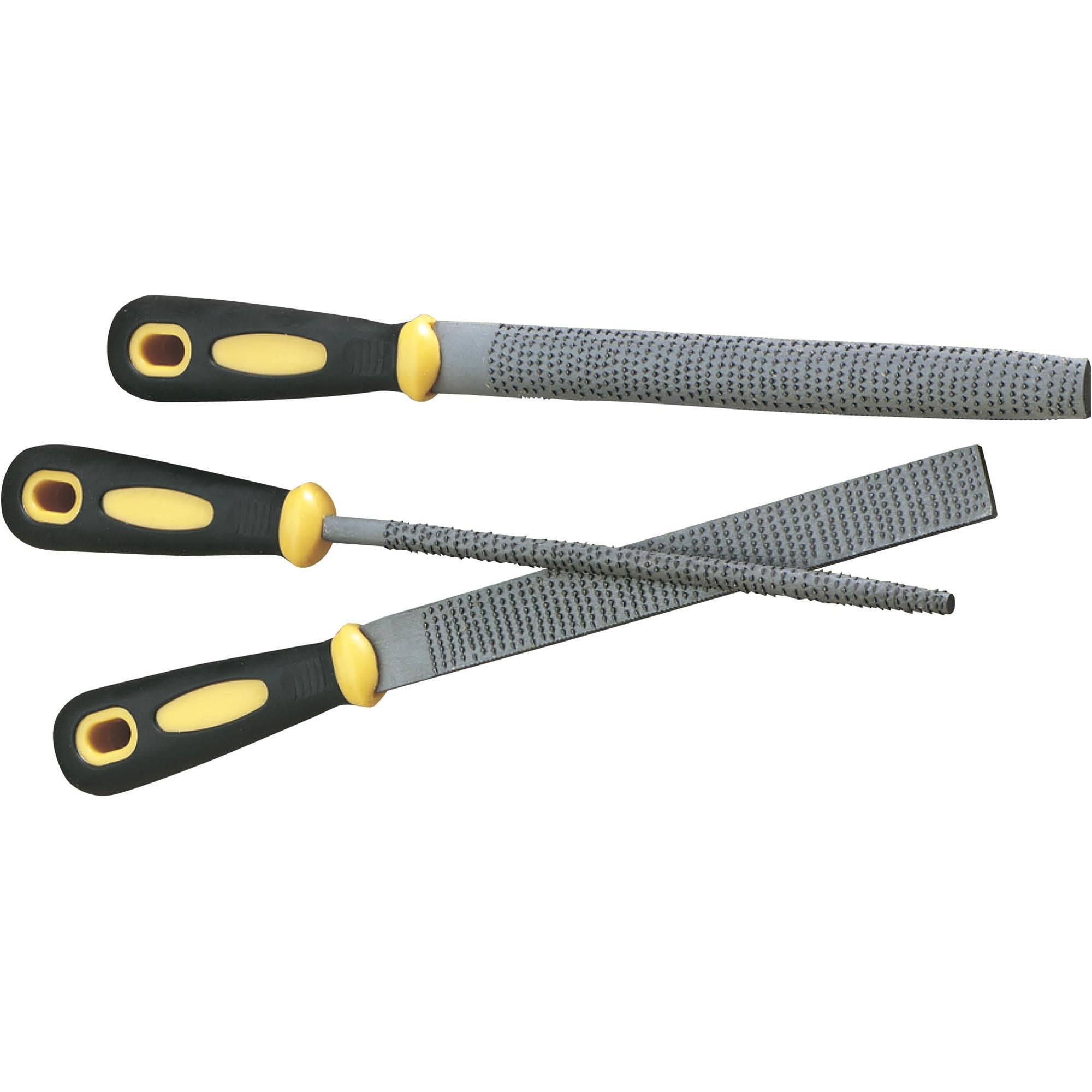 3-Piece Coarse Wood Rasp Set with Rubber Handles