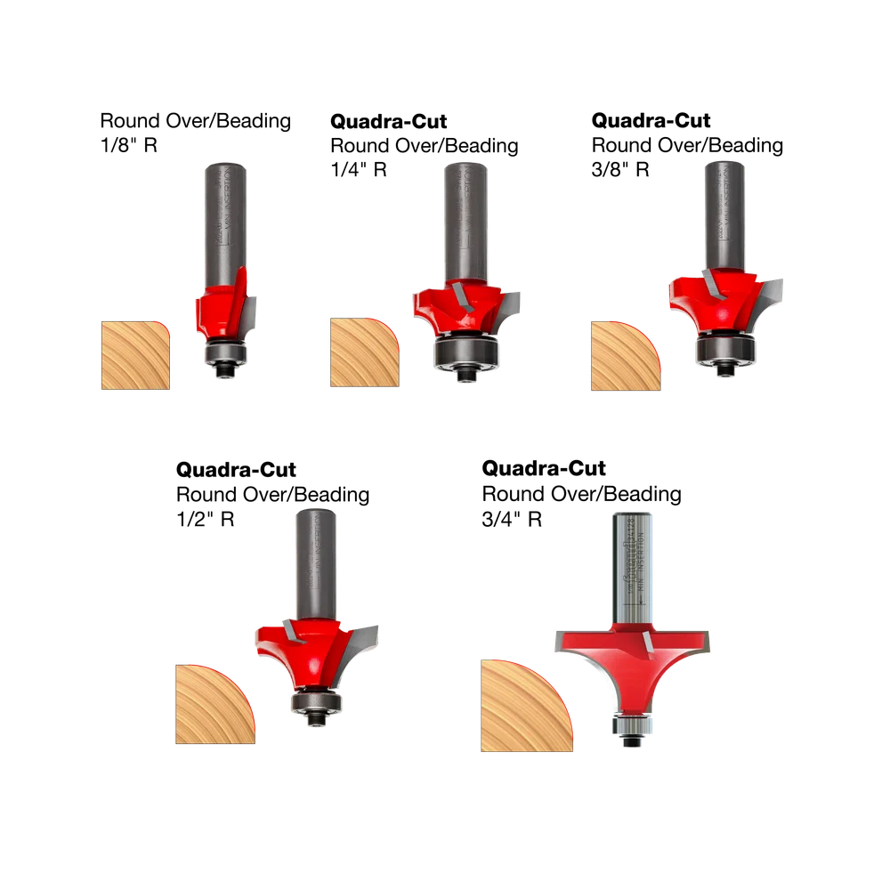 5 Piece Roundover Bit Set - 2 Flute Bits