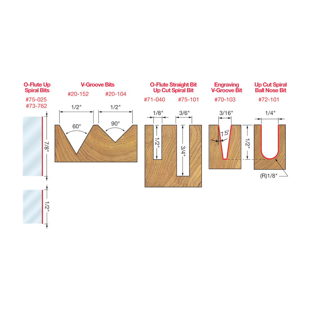 8 Piece CNC Router Bit General Purpose Set