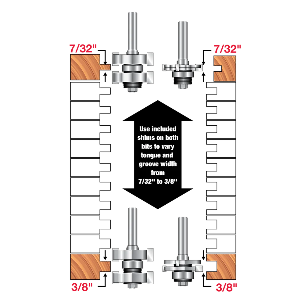 Adjustable Tounge & Groove Router Bit Set